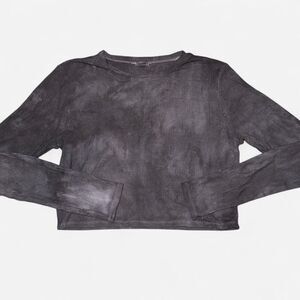 GARAGE Grey Tie-Dye, Ribbed, Cropped Long Sleeve Shirt; size XL